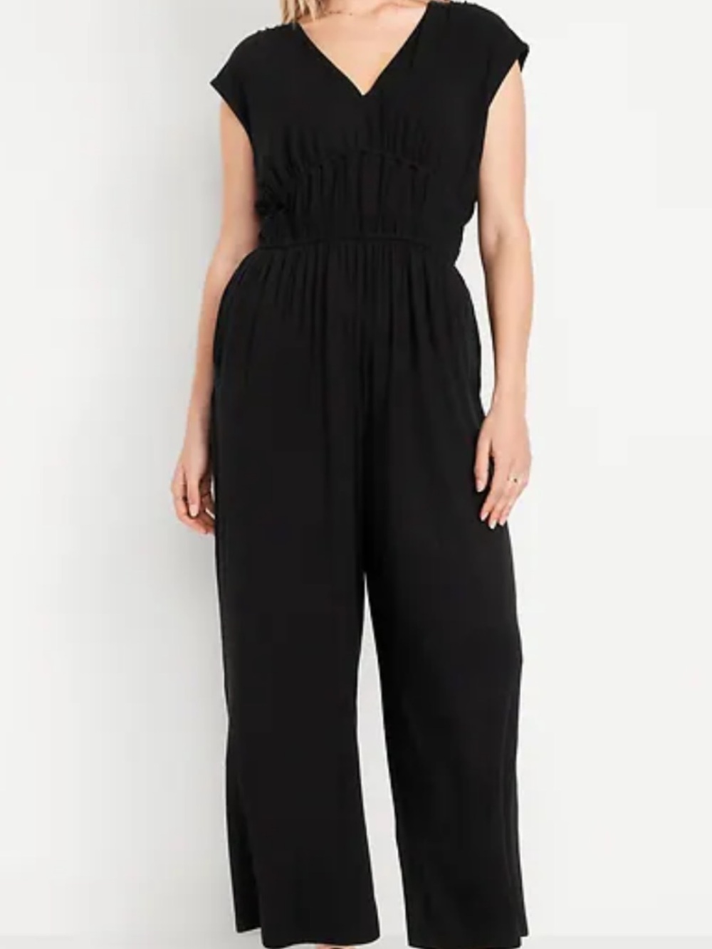 Old Navy V-Neck Wide-Leg Jumpsuit Black Womens Medium